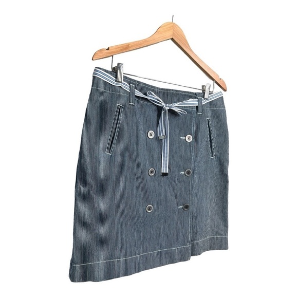 LOFT Navy Railroad Stripe Double Button Front Grosgrain Ribbon Belt NEW - Picture 2 of 15